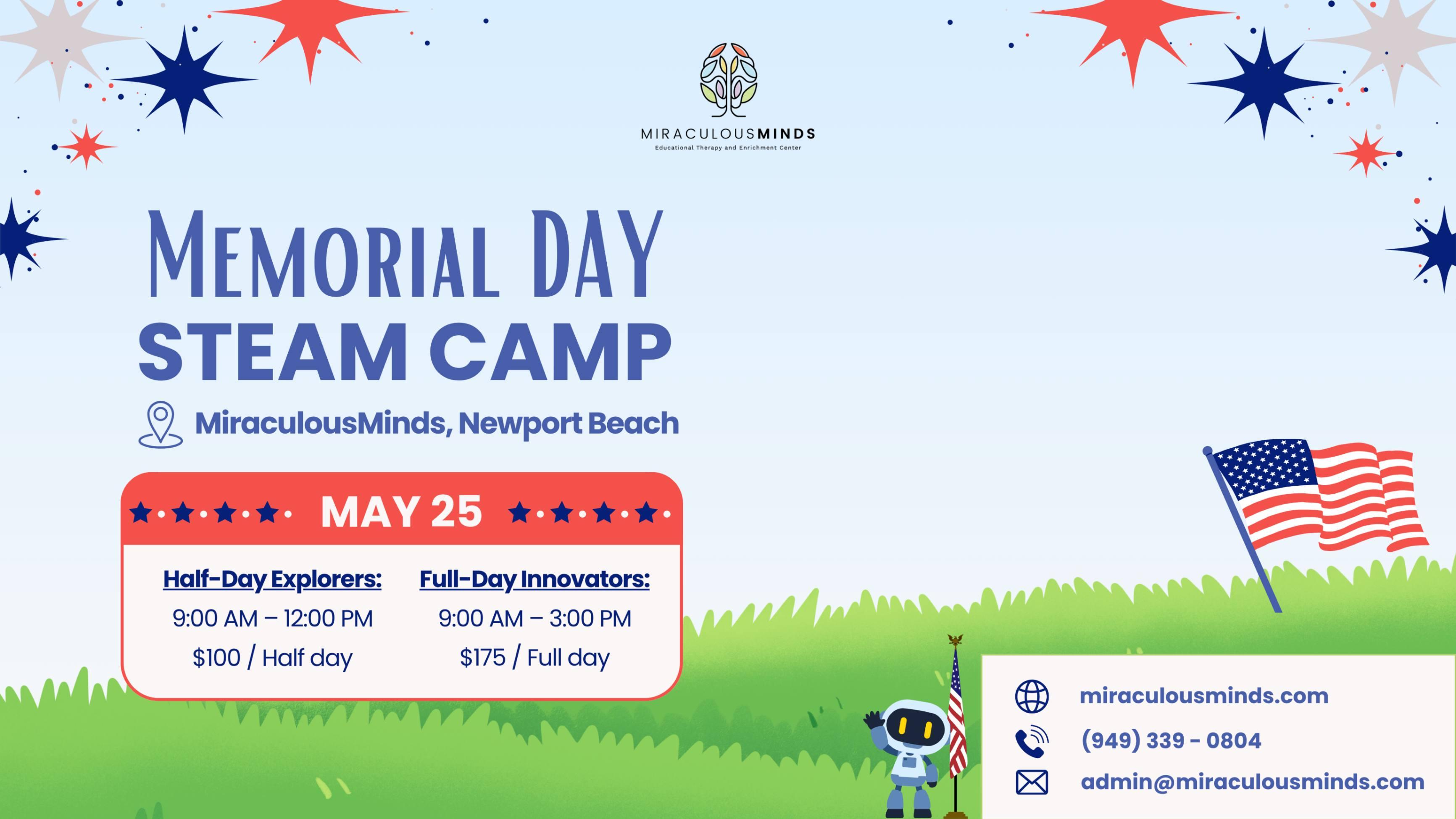 Give your child a fun, brain-boosting Memorial Day! Limited spots with half- and full-day options available.